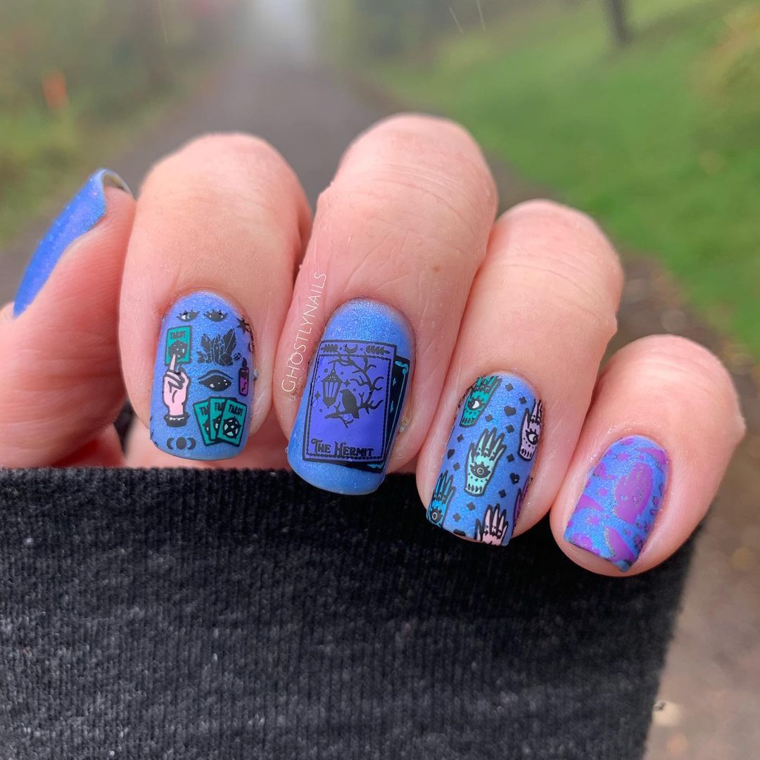 reverse stamping mystical nail design