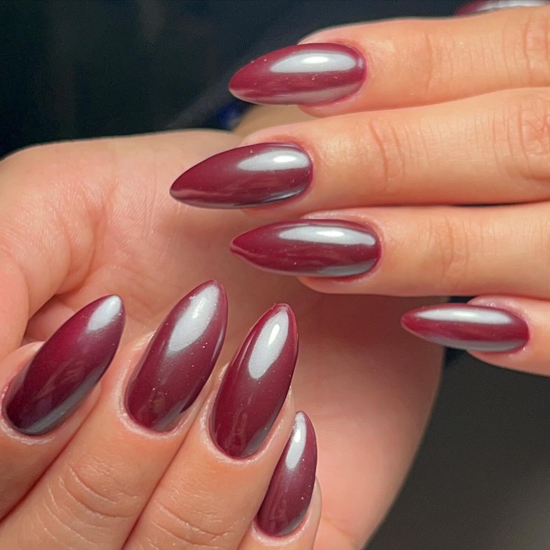 royal maroon chrome nails