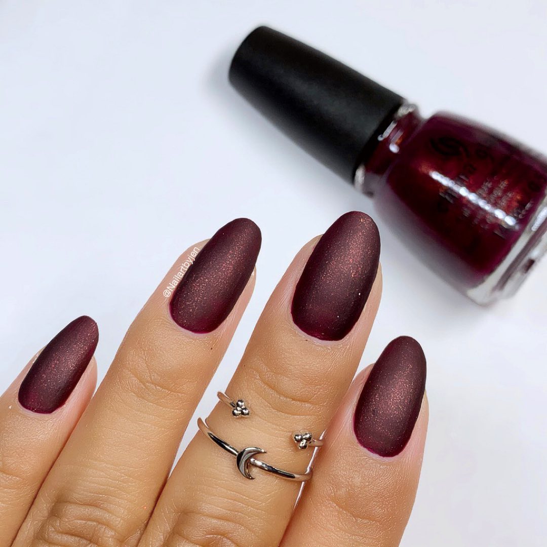 shine with matte burgundy nails