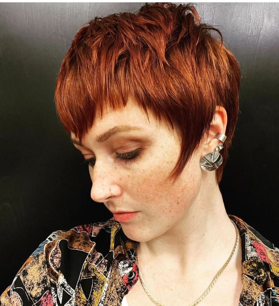 short haircut with pointed bangs