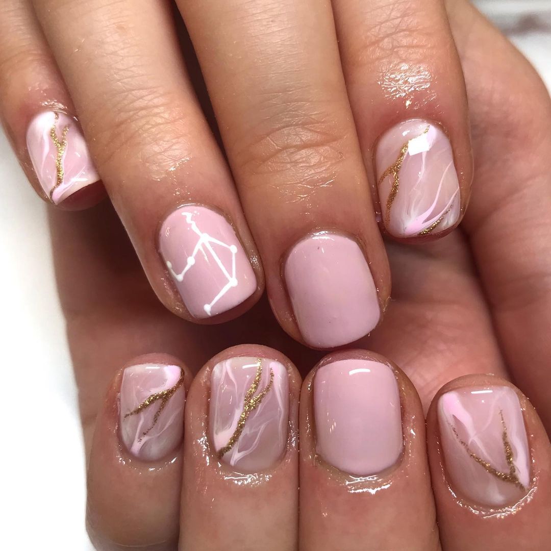 short marble libra nails