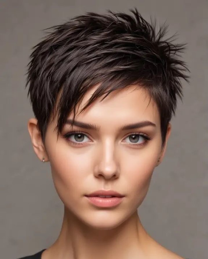 short pixie cut with side-swept bangs