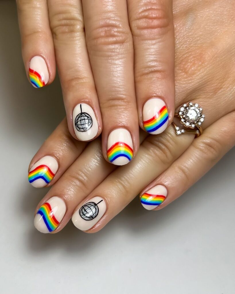 Ongles courts arc-en-ciel