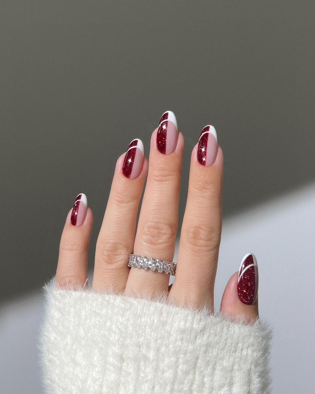 sparkly half burgundy nails