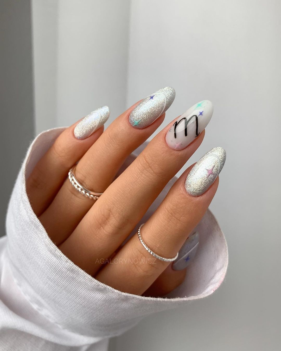 sparkly white scorpio nails