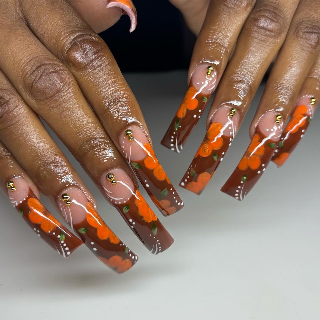 splash of color brown nail design