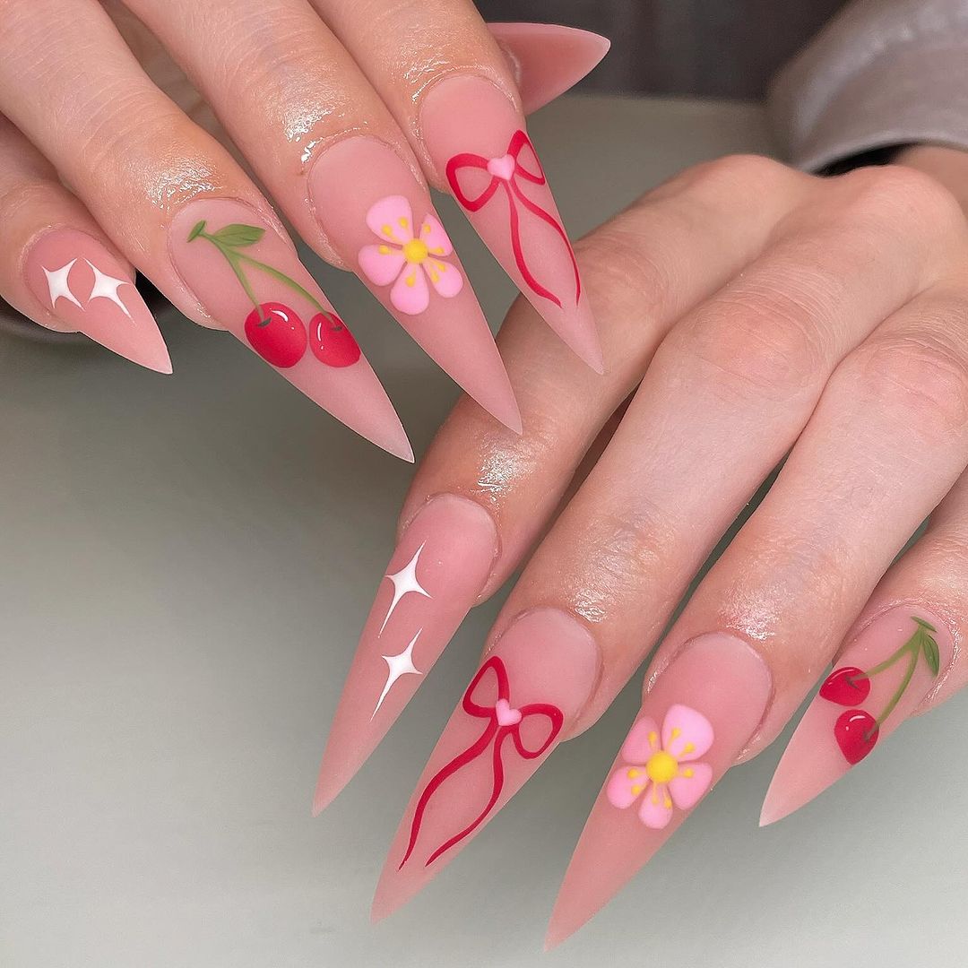 spring nude stiletto nail design