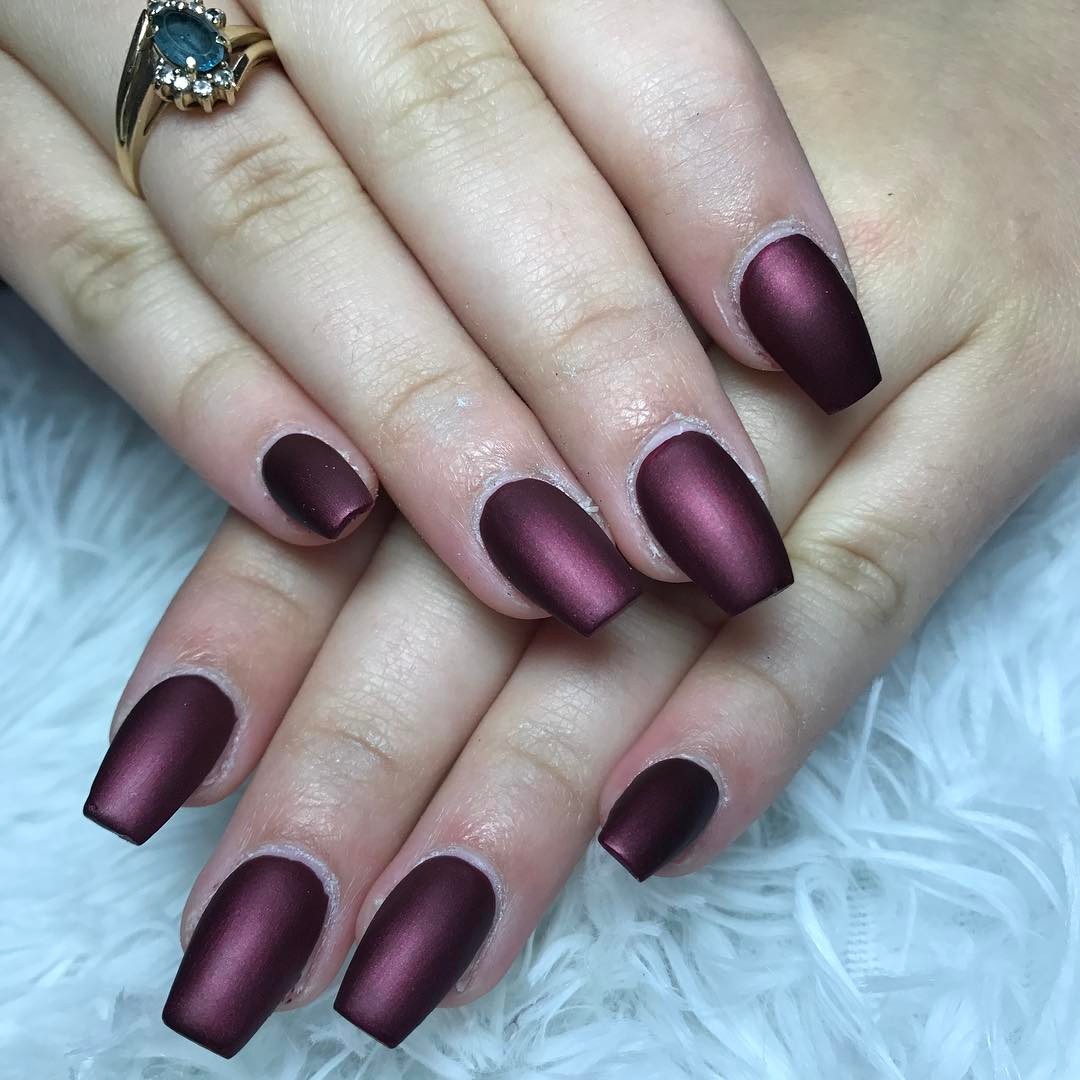 squoval matte burgundy nails