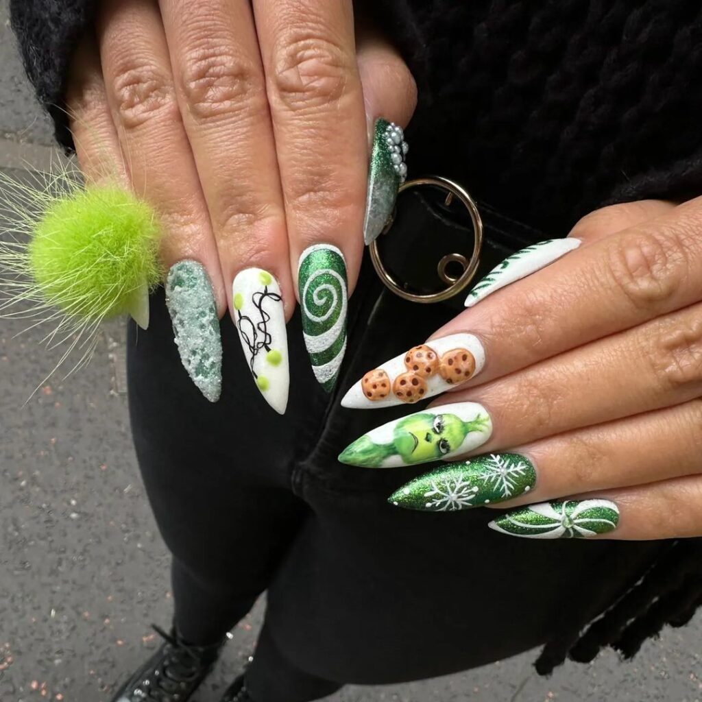 Ongles du matin Stiletto Grinch