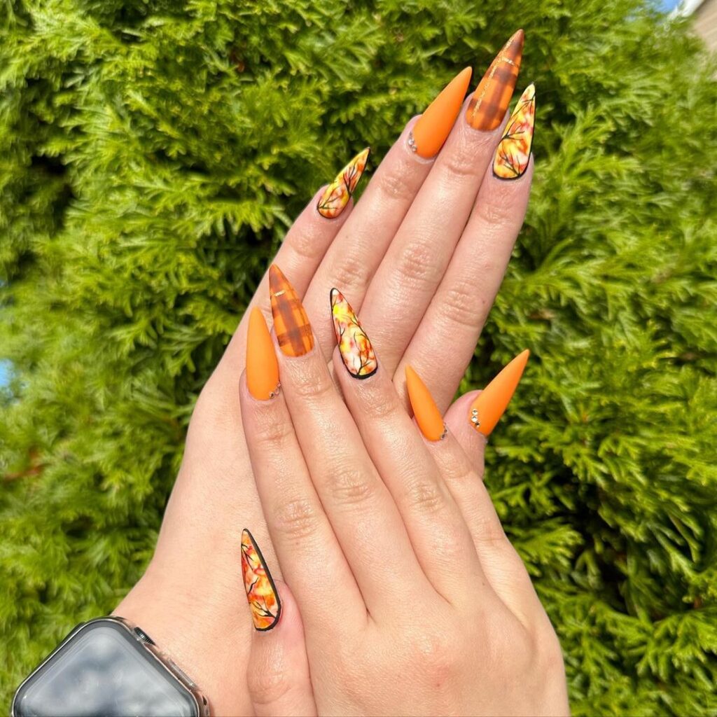 Stiletto Orange Diverse Nails