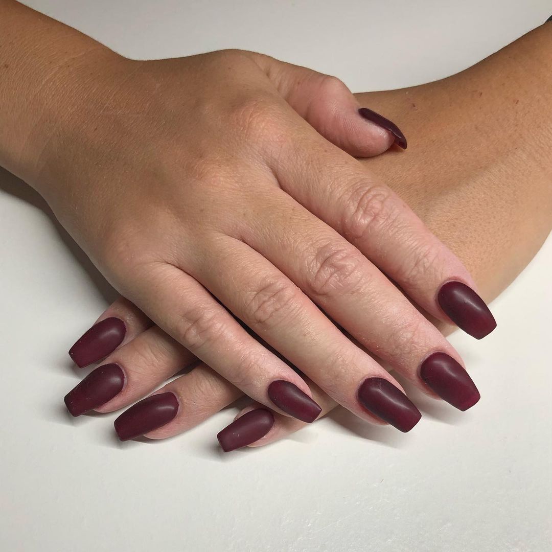 sweet and simple matte burgundy nails