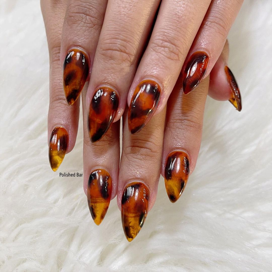 tortoise shell fall nail design