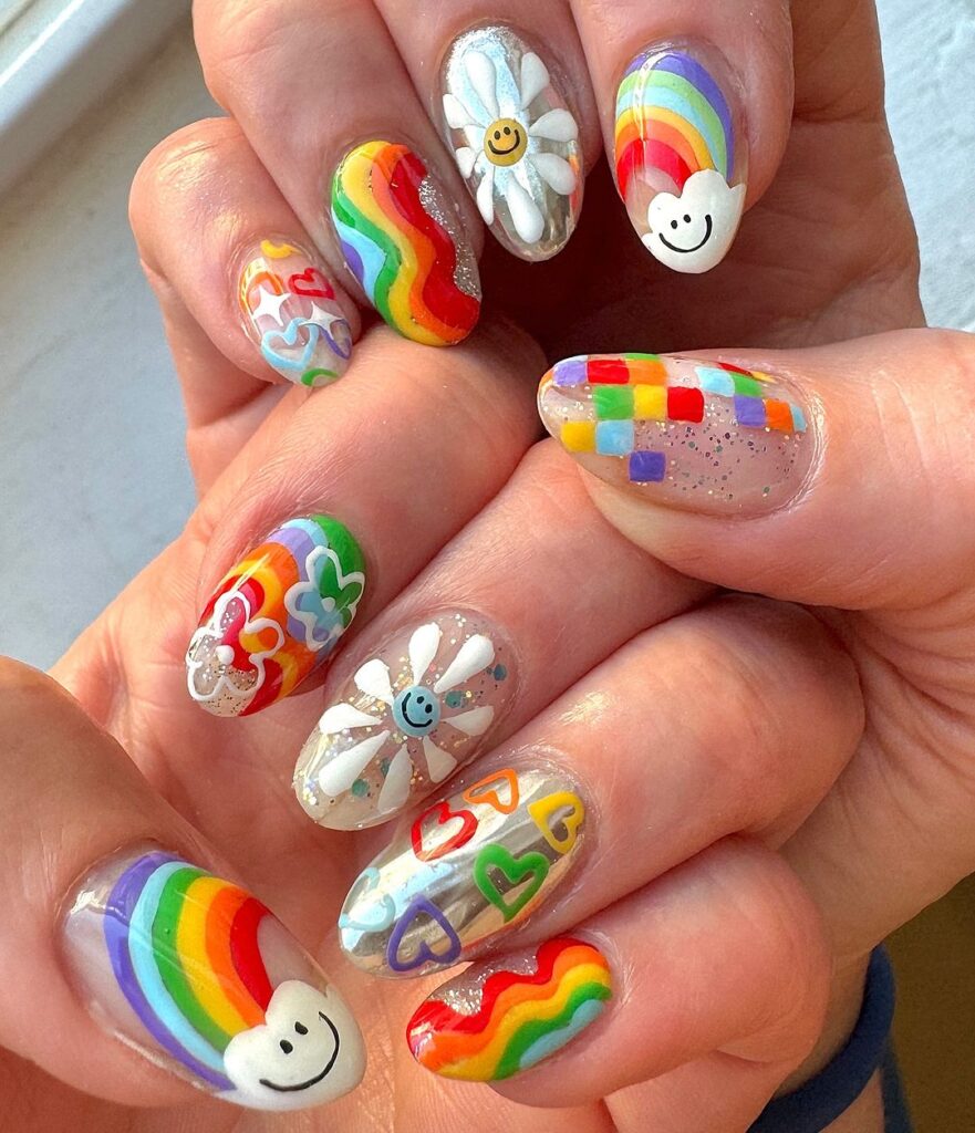 Vibrant Rainbow Nails