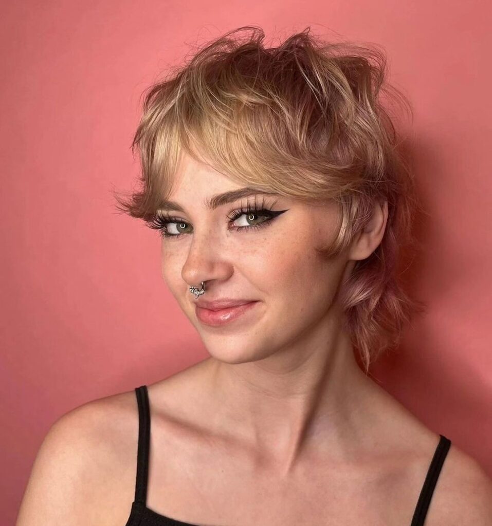 wavy pixie cut with curtain bangs