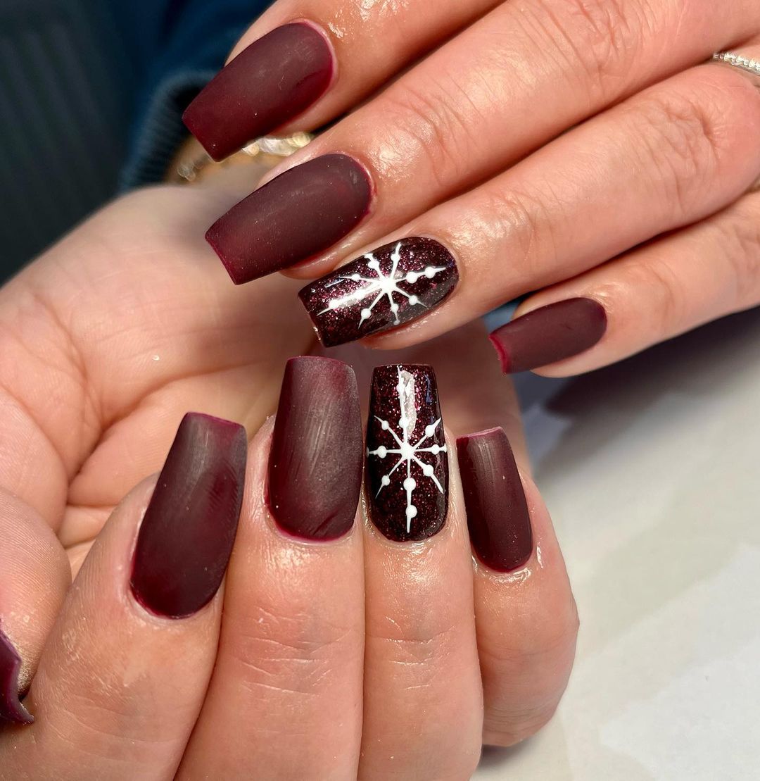 winter fantasy matte burgundy nails