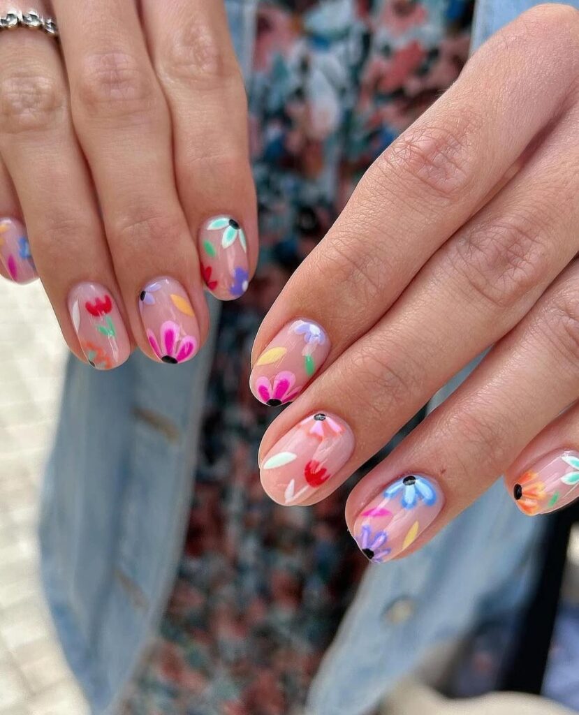 Floral Short Nails