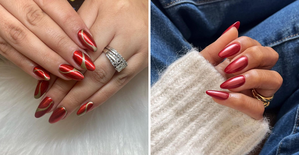 31 Glamurosas uñas rojas cromadas que harán brillar tu estilo