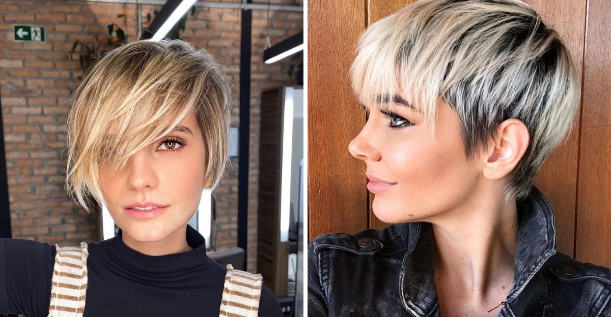 pixie cut with long bangs