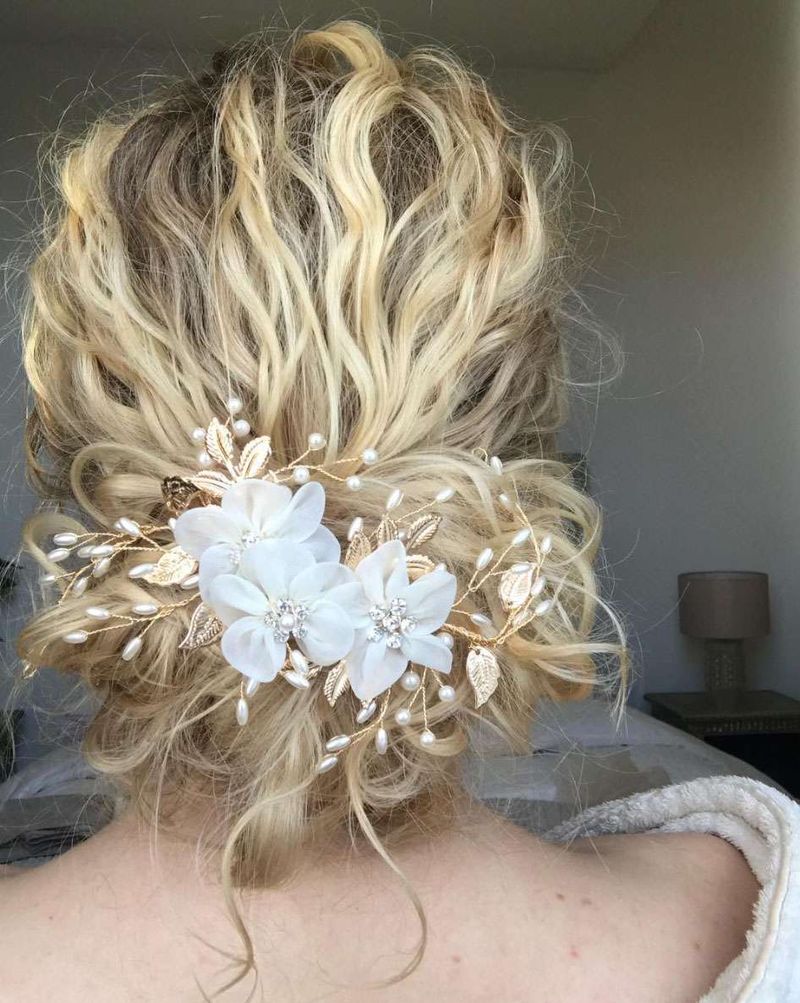 Curled Updo with Floral Pins