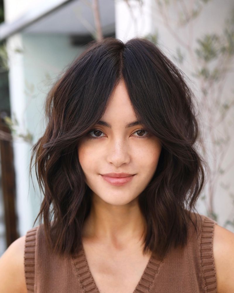 Curtain Bangs with Shoulder-Length Hair