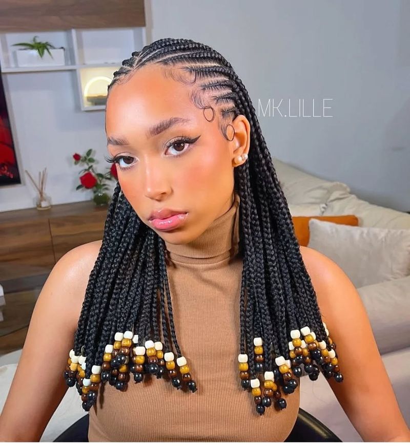 Ghana Braids with Curls and Beads