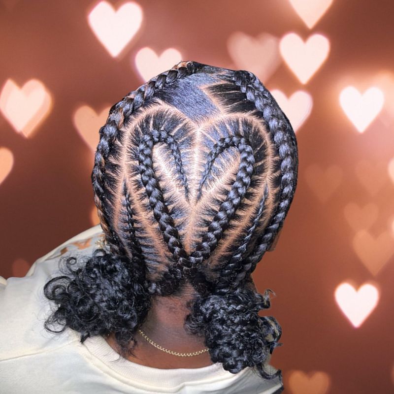 Ghana Braids with a Heart Pattern