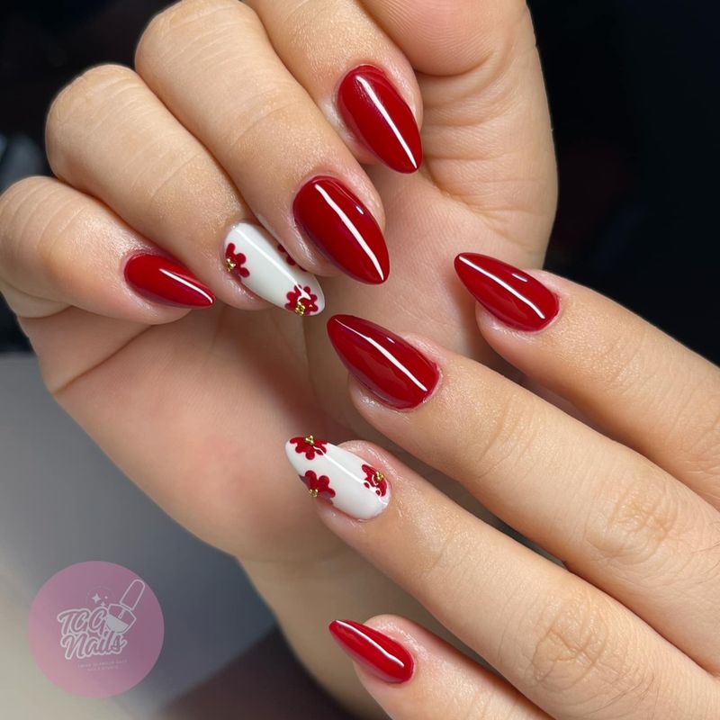 Glossy Red with Floral Accents