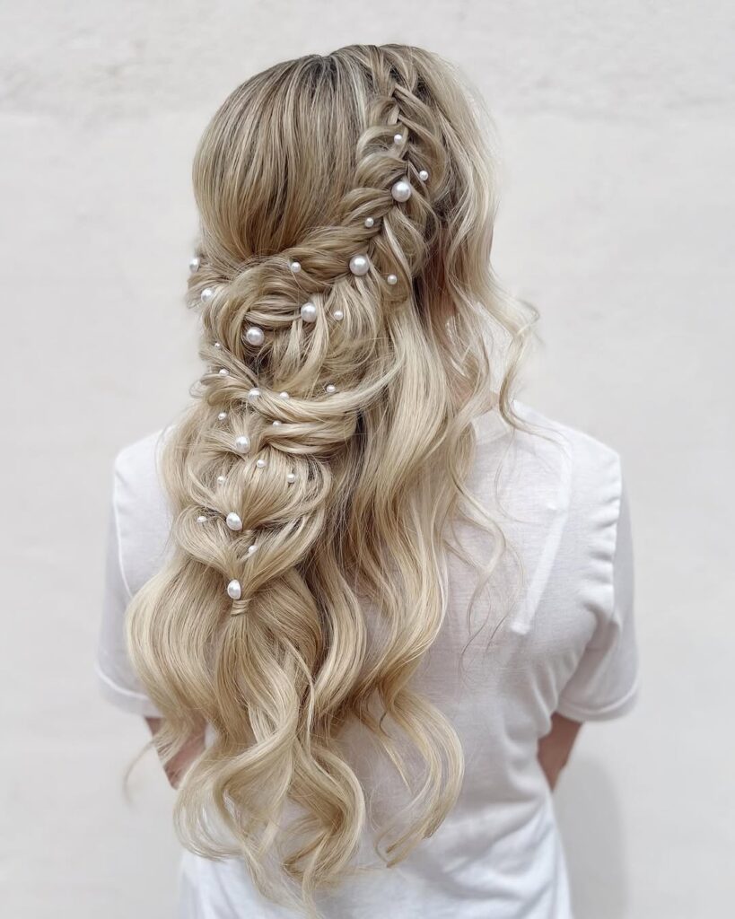 half-up pearl braid