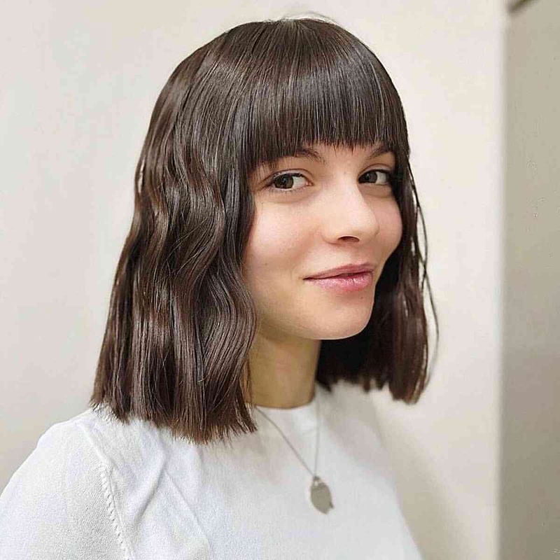 Sleek Lob with Blunt Bangs