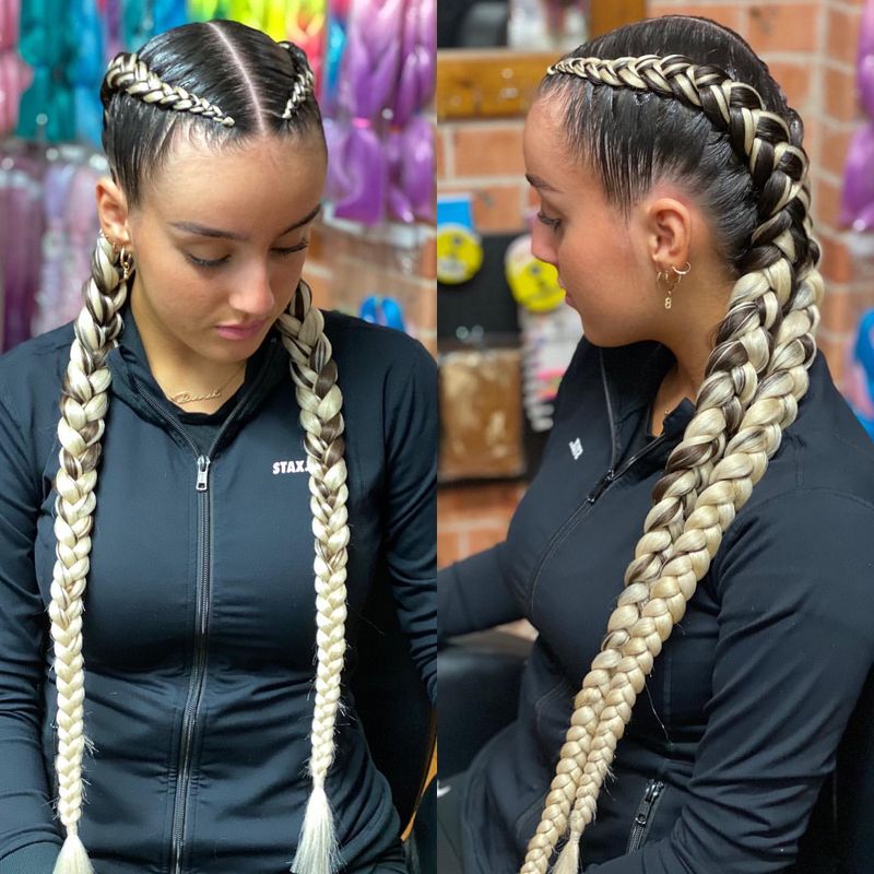 Box Braids com uma trança rabo-de-peixe