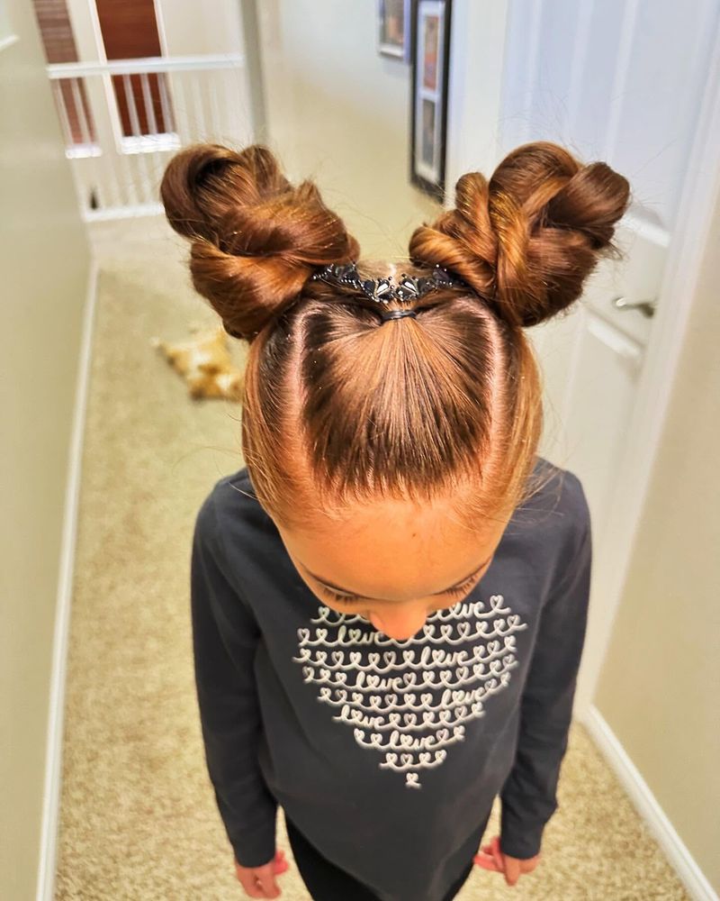 Braided Space Buns with Shaved Hearts