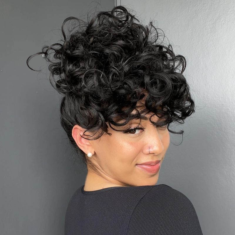 Curly Bangs with a Bun