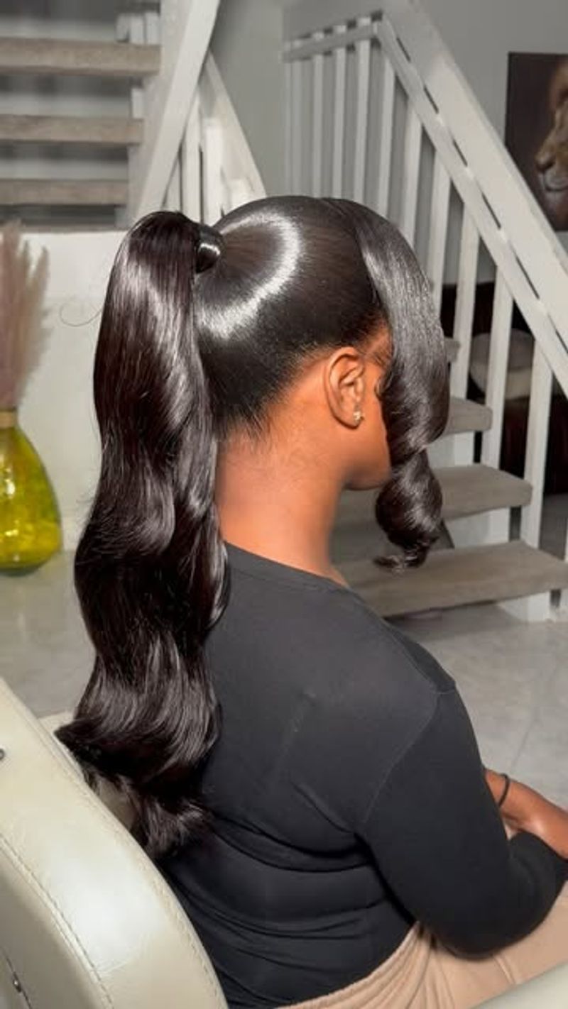 Sleek Long Ponytail with Side Bangs