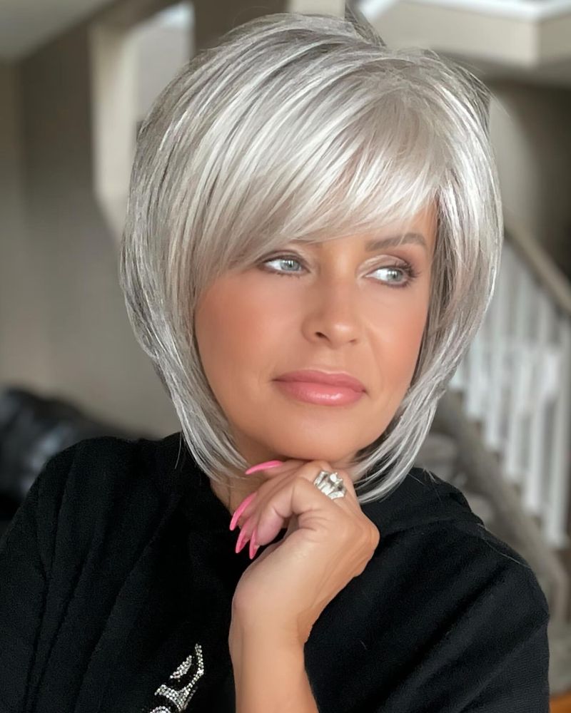 Grey Bob with Side Swept Bangs