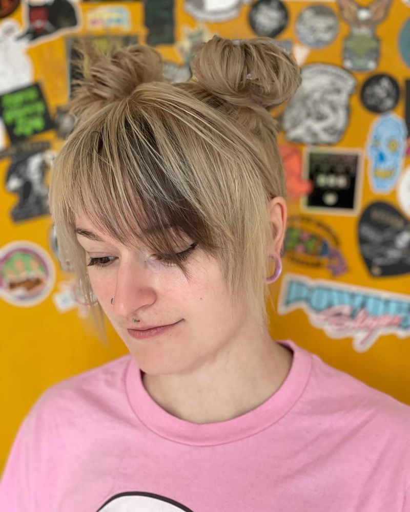 Layered Bangs with Space Buns