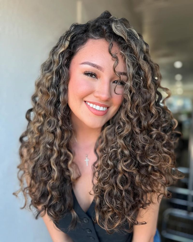 Voluminous Curls with Side Bangs