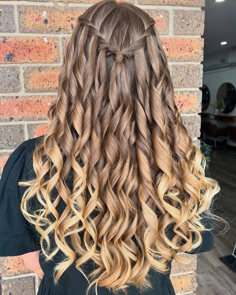 Waterfall Braid with Curls