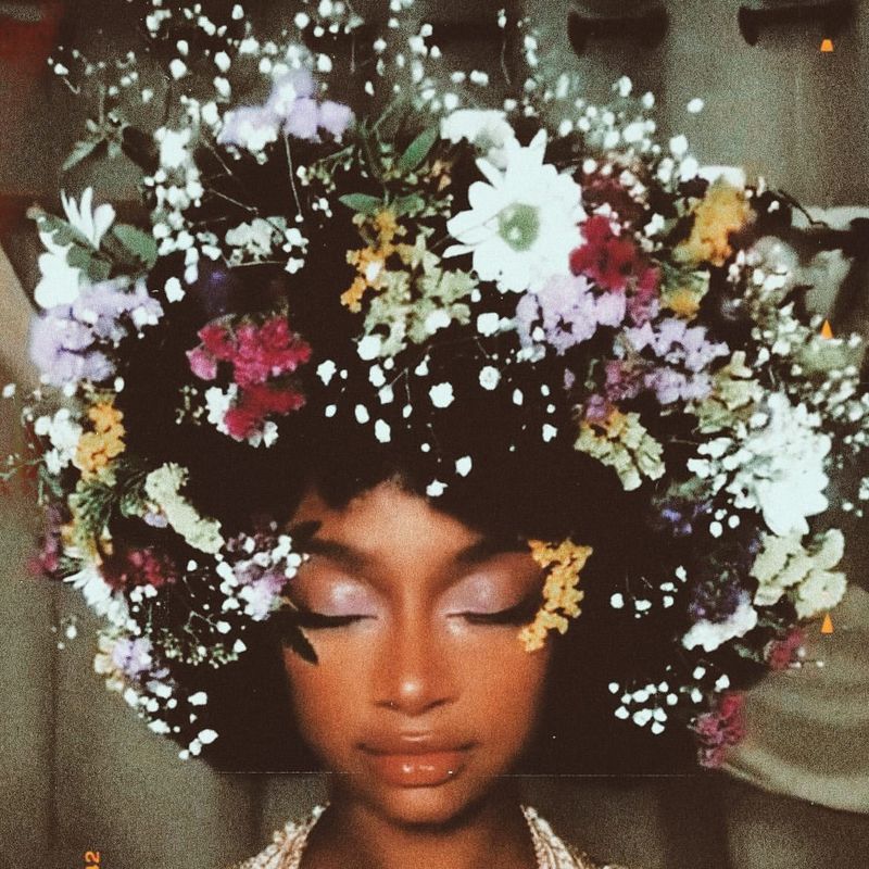 Natural Afro with Floral Accents