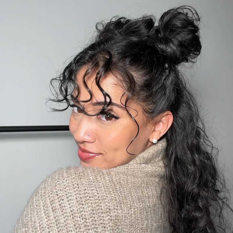 Curly Bun with Bangs