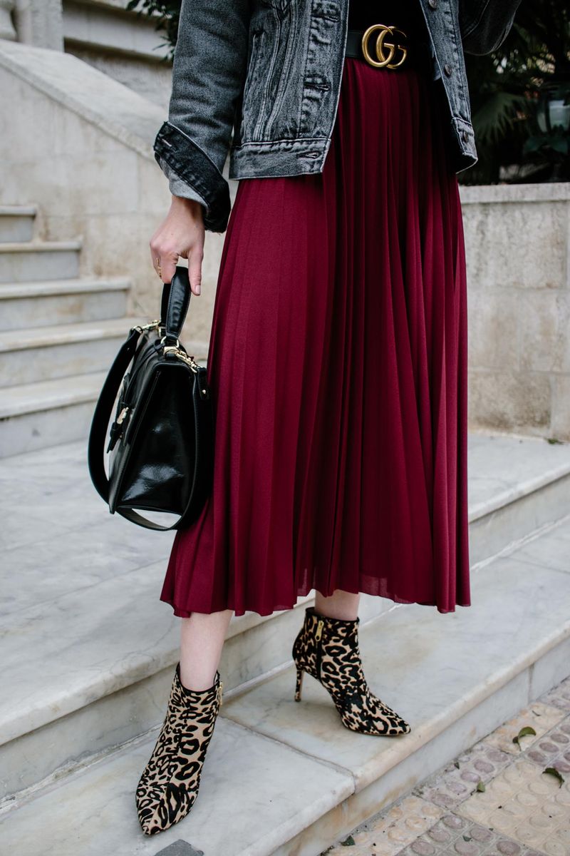 Burgundy Skirt & Leopard Print Boots