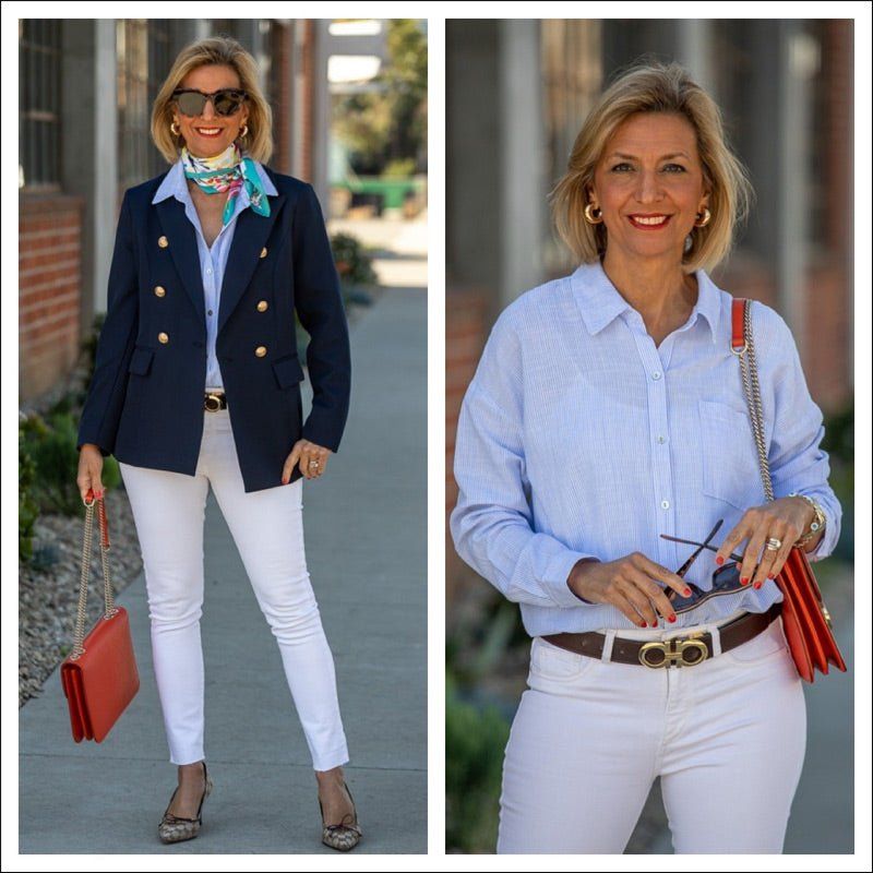 The Classic Navy Blazer with White Trousers