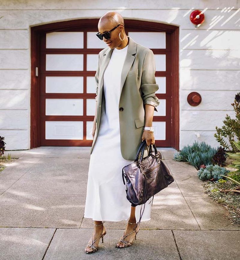 The Blazer Over a Simple Dress