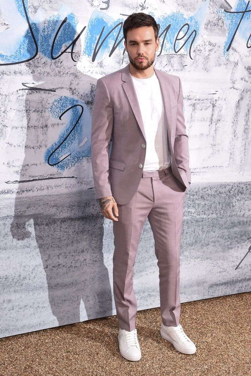 Patterned Suit with Minimalist Sneakers