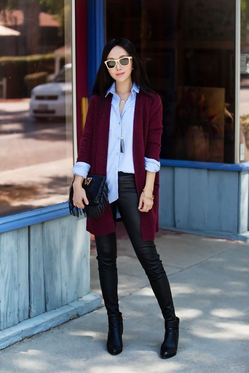 Burgundy Cardigan & Ankle Boots