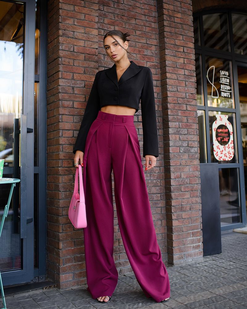 Crop Top & Burgundy High-Waisted Pants