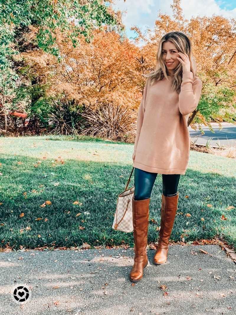 Relaxed Tunic Sweater with Leggings and Boots