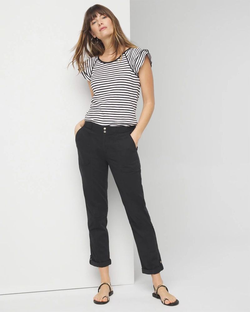Tailored Cropped Pants with Striped Boatneck Top