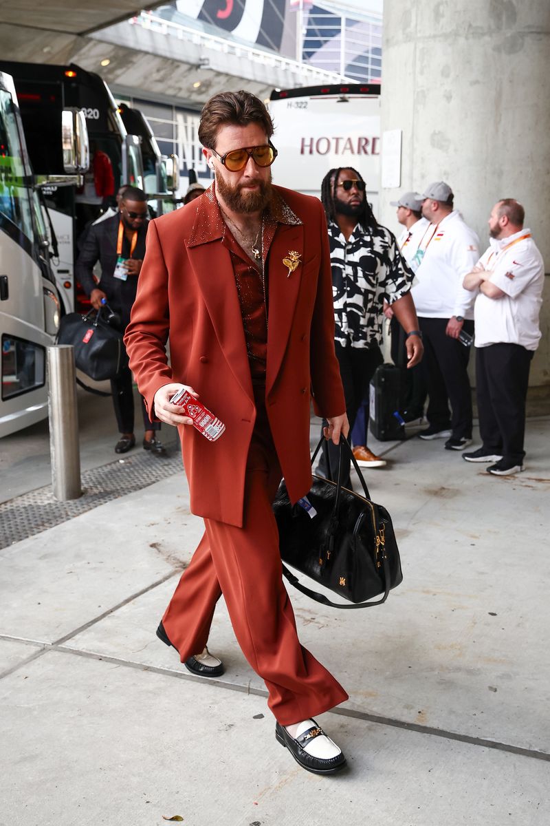 Red Suit with Statement Sneakers