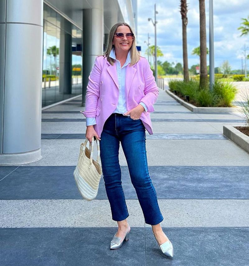 The Pastel Blazer with Dark Denim