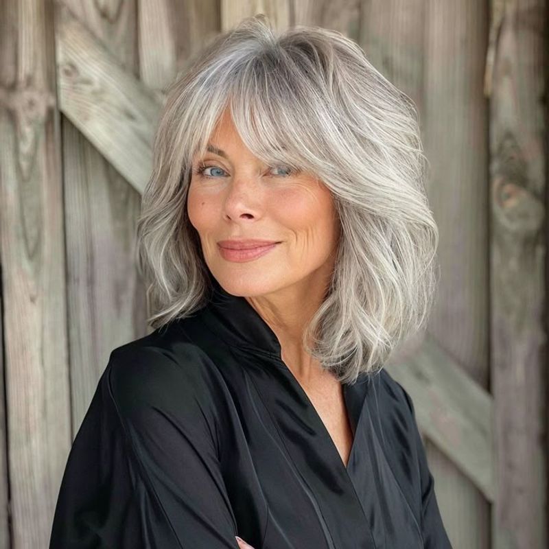 Shoulder-Length Shag with Curtain Bangs